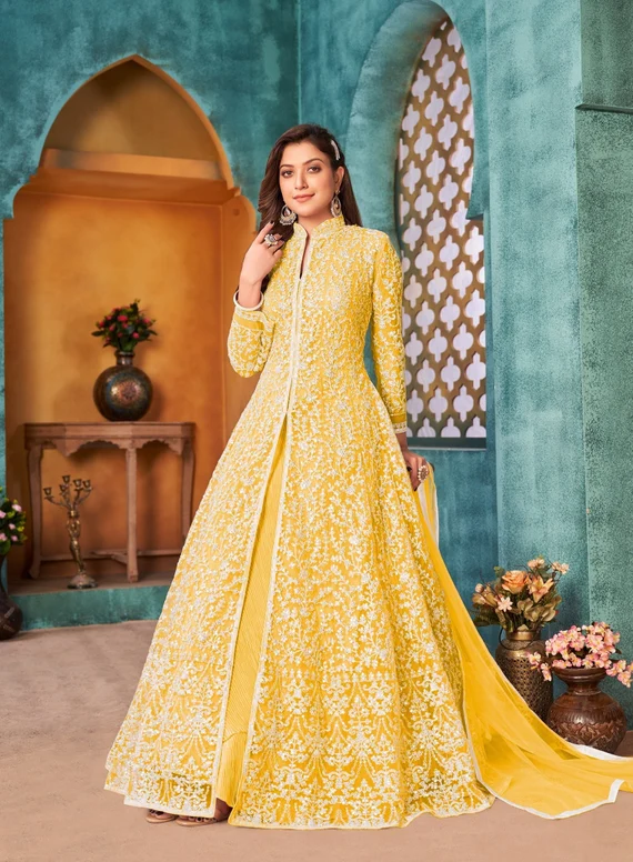 Floor-Length Anarkali Best Mehndi Dresses for Girls