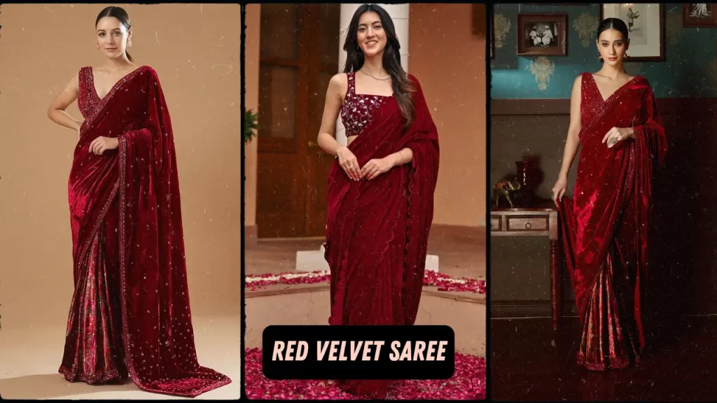 Red Velvet Saree